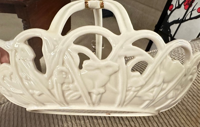 Lenox China EASTER Basket Pierced with Bunny Rabbits 10 1/2" Gold on Handles