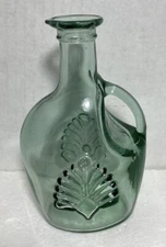 Green Tinted Glass Maple Syrup Decanter With Handle Embossed Vintage