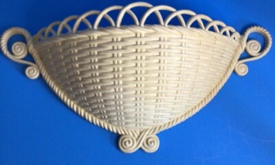 Vintage Plastic Wicker Basket Wall Hanger Planter