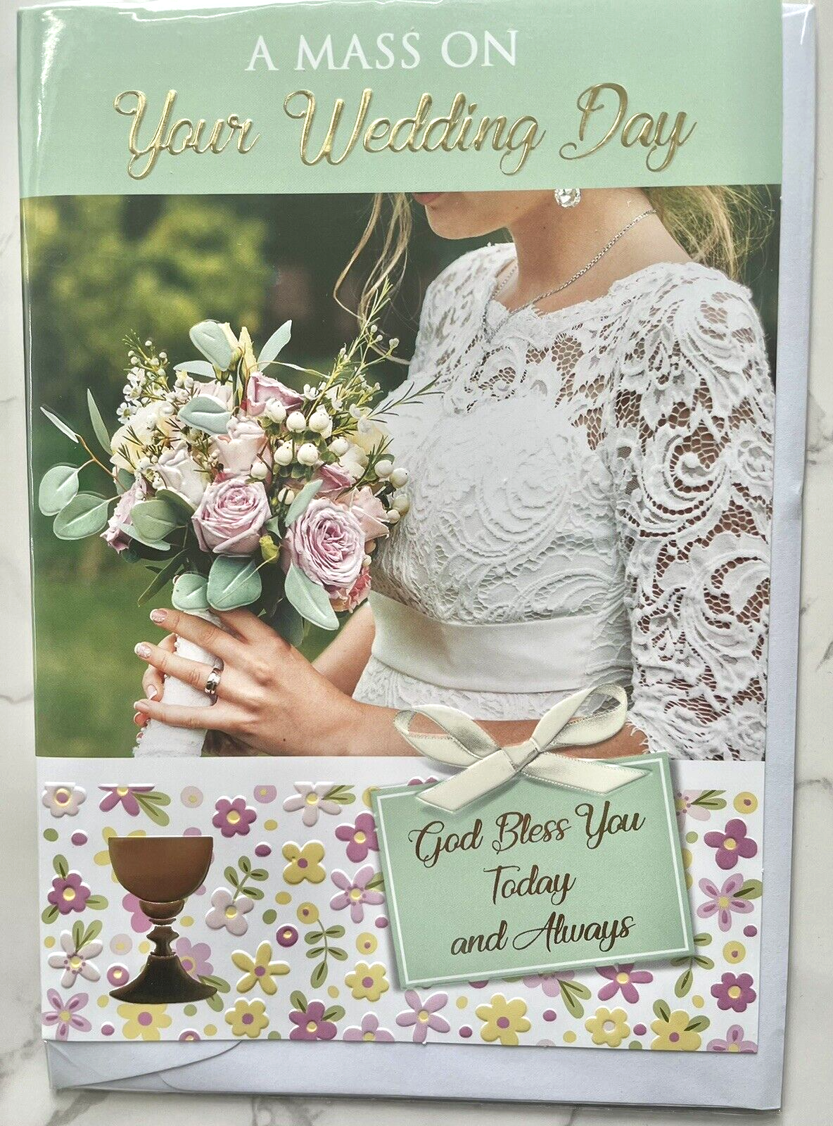 Wedding Day Mass Card with insert Gold Foil Stamped Religious Catholic