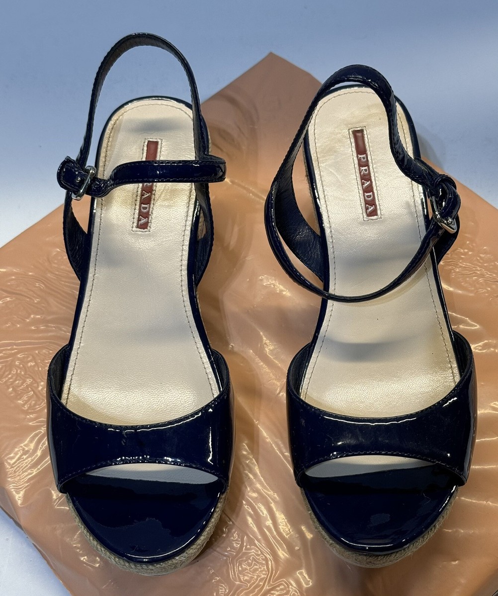 Prada vintage women's platform sandals heels wedge shoes size 39