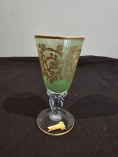 Vintage Interglass Italy Green Hand Painted 24K Gold Champagne Flute/Wine Glass