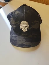 Branded Bills Black Camo Skull Curved Bill Trucker Hat Grey On Black