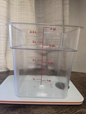 CAMBRO  Clear 4Qt Square Food Storage Red Measuremnt Indicator NO Lid Pre Owned.