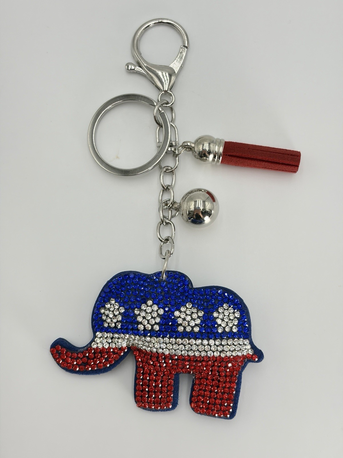 Patriotic Elephant Rhinestone Keychain Charm
