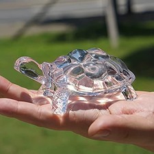Turtle Figurine Miniature Tortoise Glass Statue Lucky Feng Shui Ornament Decor