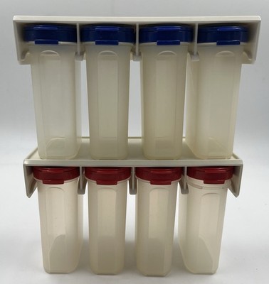 TUPPERWARE Halterung + 8 Gewürz Riesen 270ml Gewürzbehälter Rot Blau