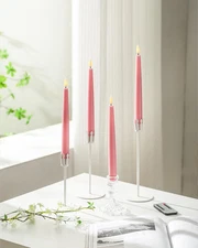 Pink Flameless Taper Candles with Remote and Timer, 9.65 Inch Real Wax LED Ca...