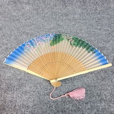 Vintage Japanese Hand Held Paper Fan Delicate Floral Blossom Flowers 14"