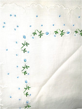 Taschentuch Taschentuch Baumwolle Vintage 70er bestickte Blumen hellblau wei&szlig;