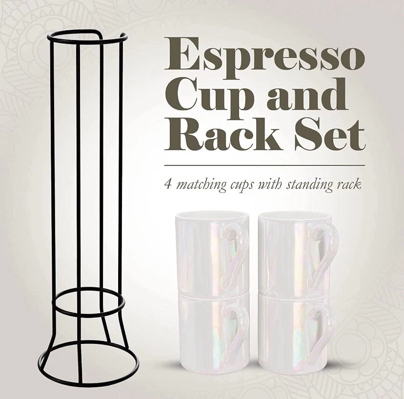 4 Set Espresso 3oz Cup & Rack Set by American Atelier. (New) Floral Design 10in - Изображение 2 из 4