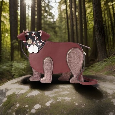 Kate Spade Novelty Oxblood Floral Pug dog With Embellishments Leather  Crossbody