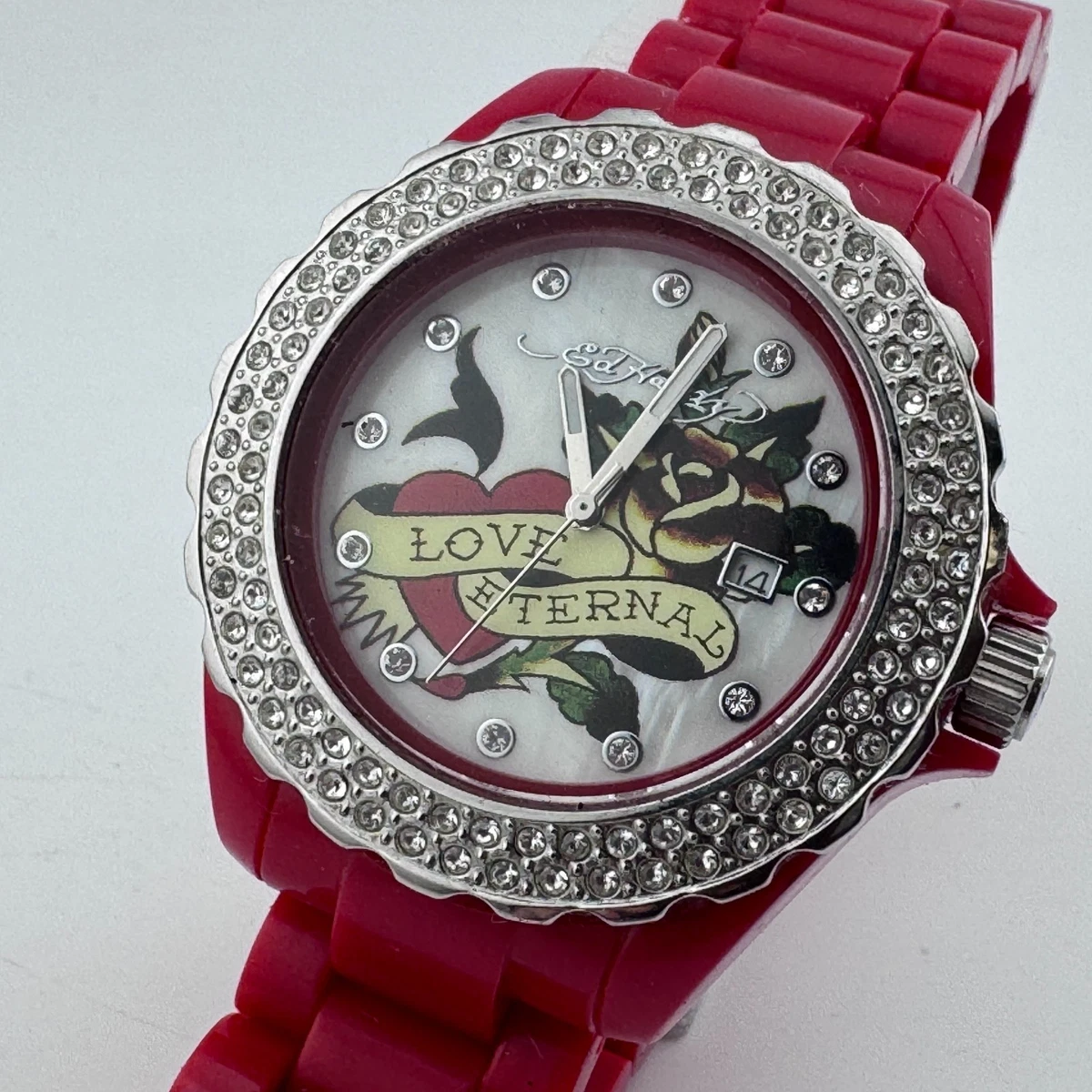 Ed Hardy WOMENS WATCH ED HARDY CRYSTAL BLING WATCH SILVER  TONE RHINESTONE NEW Ed Hardy WOMENS WATCH ED HARDY CRYSTAL BLING | Mercari main image 3