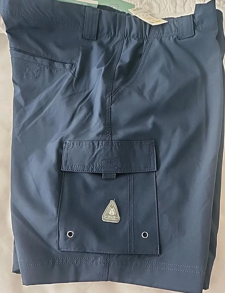 NWT Mens Clearwater Outfitters Angler Cargo Shorts Fish Navy Stretch XL