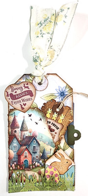 Easter Bunny Kisses Village Carrots Farm Tags Pocket OOAK #35 3D Handmade