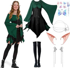 New 6Pcs Halloween Renaissance Medieval Dress Costume Women,