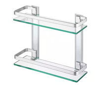 14" W x 5" D x 12" H Silver Wall Mount 2-Tier Bathroom Glass Floating Shelf