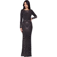 Betsy Adam Size 6 Black Rose Geometric Metallic Maxi Long Sleeve Gown OS15-12