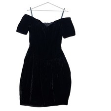 Nicole Miller Ann Taylor Mini Dress Womens 10 Black Velvet Off Shoulder Cocktail