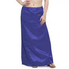 Women Satin Royal Blue Saree Petticoat Underskirt Sari Indian Inskirt Innerwear