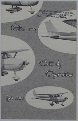 Cessna Aircraft 172 1960 Airplane Guide to Cost of Operation Dealer Brochure