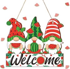 Summer Welcome Sign Wooden Watermelon Gnome Hanging