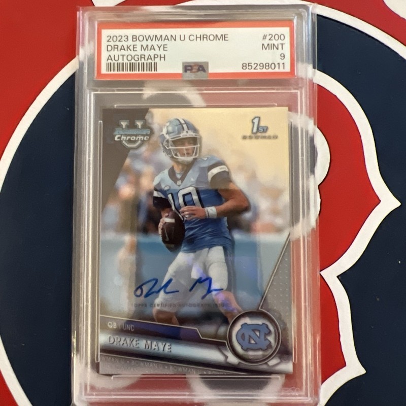 2023 Bowman Chrome University U Drake Maye RC 1st Auto PSA 9 MINT #200
