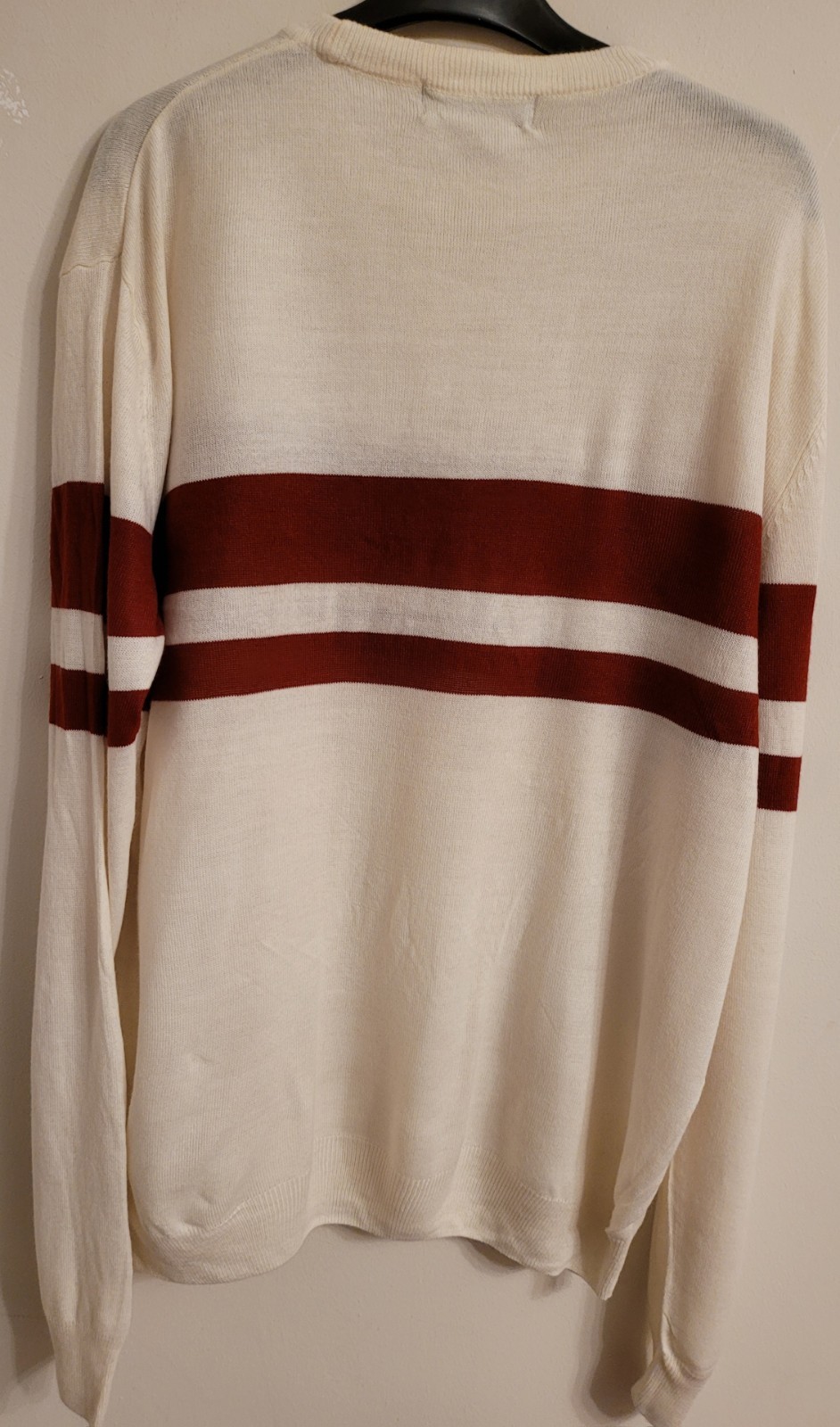 Primark Mens jumper Beige  Striped red /white Size: Large  RRP  £ 19.99  . image 6