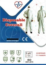 Coverall Type 5/6 multi-layer hazmat suit, elastic cuff, sealed zipper, hood