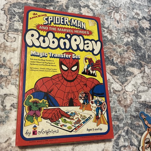 Spider-Man Marvel Heroes Magic Transfer Rub N Play Set Color-forms Used 1978