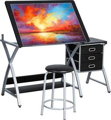 Zeichentisch neigbar Schreibtisch höhenverstellbar Kunst Metall schwarz Zeichentisch