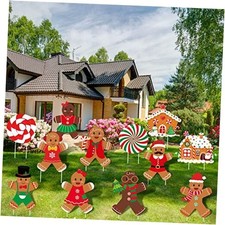 12 Pcs Christmas Gingerbread Man Yard Signs with Stakes Christmas Gingerbread