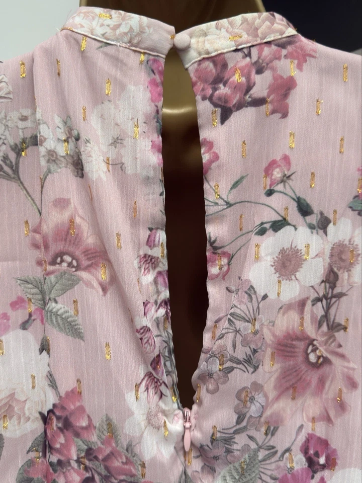 Vestido midi Lipsy UK14 EU42 US10 estampado rubor con volantes calce y acampanado Foto 2 de 4