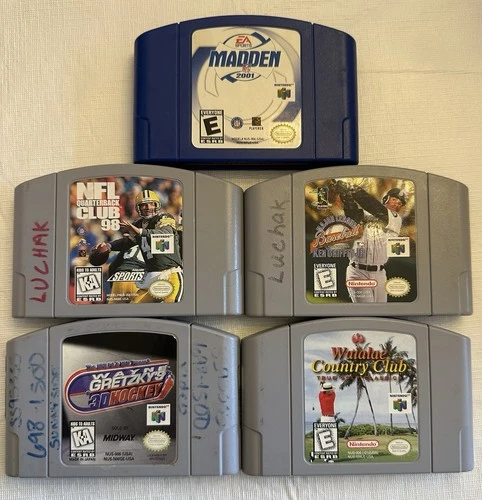 Nintendo 64 Sports Game Lot Of 5 , Madden 2001, Griffey Jr, Gretzky,QB Club,Golf