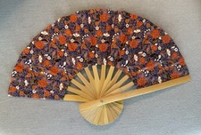 Fan Thai Folding Blue Flowers Hand Bamboo Thailand Decor                         8
