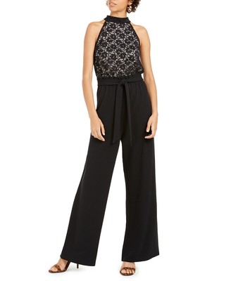 Ultra Flirt Juniors' Lace Paperbag-Waist Halter Jumpsuit Black Size Small