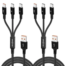 2Pack USB C Multi Charging Cable 4FT USB C Splitter Cable 3 in 1 Type C Fast ...