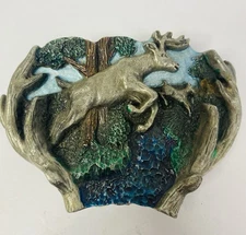 1982 The Great American Buckle Co Leaping Stag Belt Buckle Made in USA