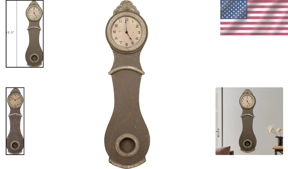 Vintage-Inspired Silent Grandfather Wall Clock - 52" Distressed Grey Wood Design - Image 2 of 4