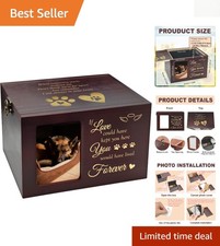 Large Wooden Pet Memorial Urn Photo Box for Dog Cat Ashes