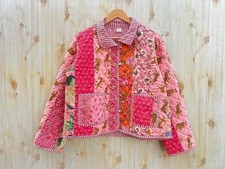 Peach Quilted Cotton Patchwork Jacket Handmade Cotton Jacket Women's Clothing US