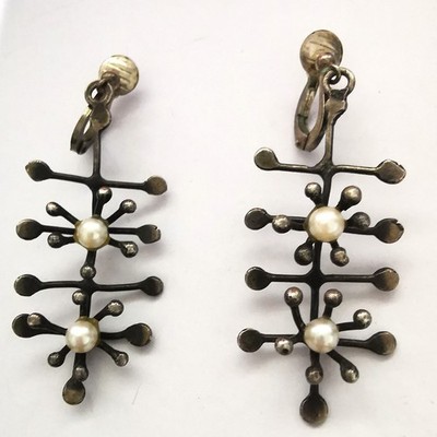 vintage Ohrringe Ohrstecker Ohrhänger 925 Silber Brutalist m Perlen Meisterpunze