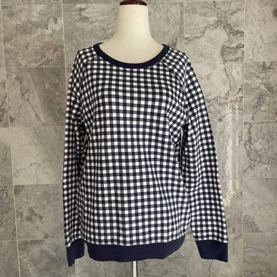 Draper James Navy Gingham Natalie Classic Crewneck Sweatshirt M