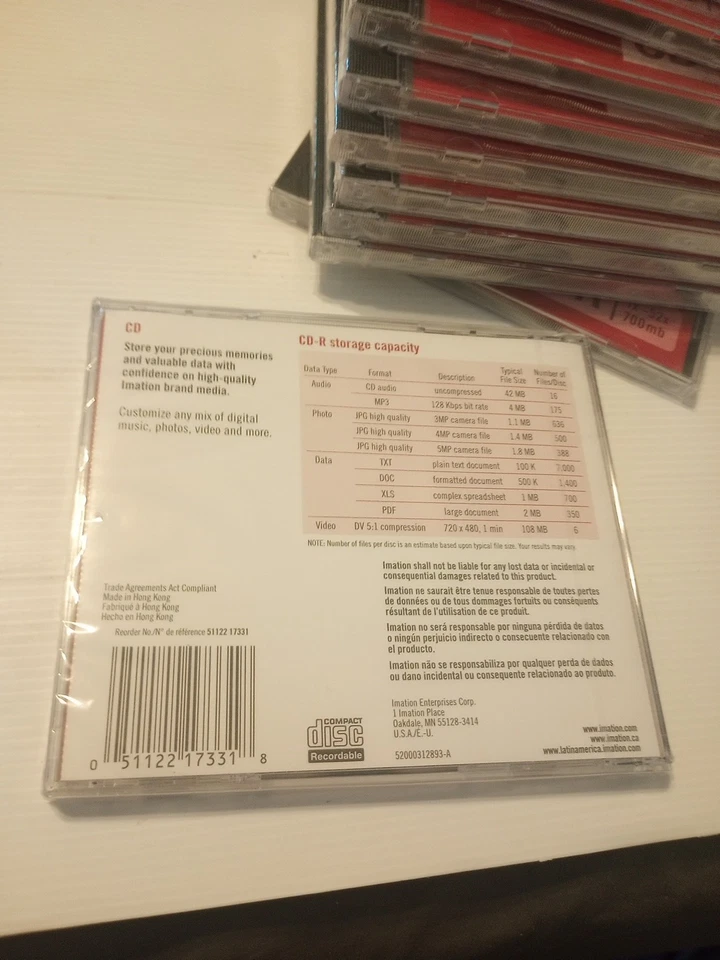 CD-R Pack Imation Storage Media 700MB 52X 80 Min  Jewel Case  #17331 NEW 10 PC. - Image 3 of 4