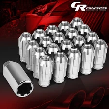 JDM SILVER 20PCS M12X1.5 24MM OD 50MM TALL OPEN END ALUMINUM LUG NUTS+ADAPTER
