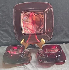 5 Pieces Anchor Hocking Ruby Red Luncheon Plate 2 Cups And Saucers 