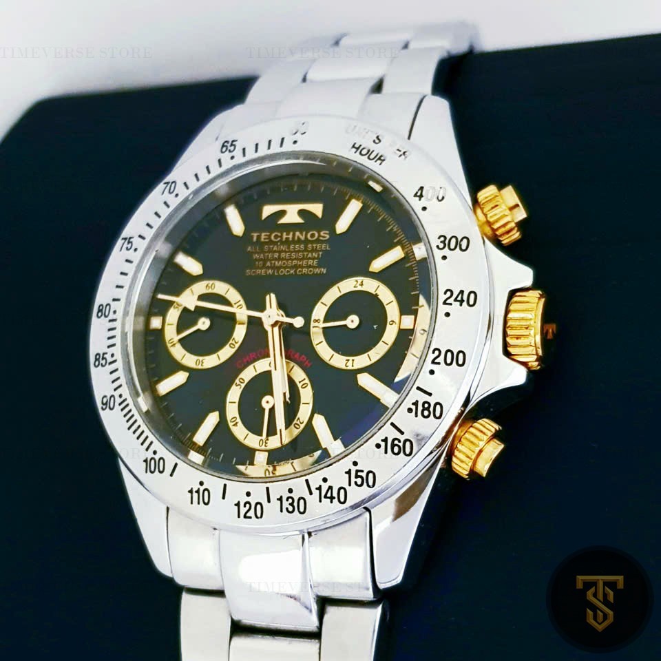 Technos Chronograph Men’s Watch – Black/Gold Dial – Stainless Steel – 10ATM
