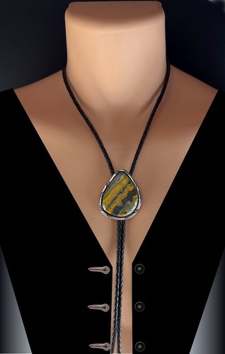 Dramático Sterling a Bumblebee Agate Bolo - Imagen 3 de 6
