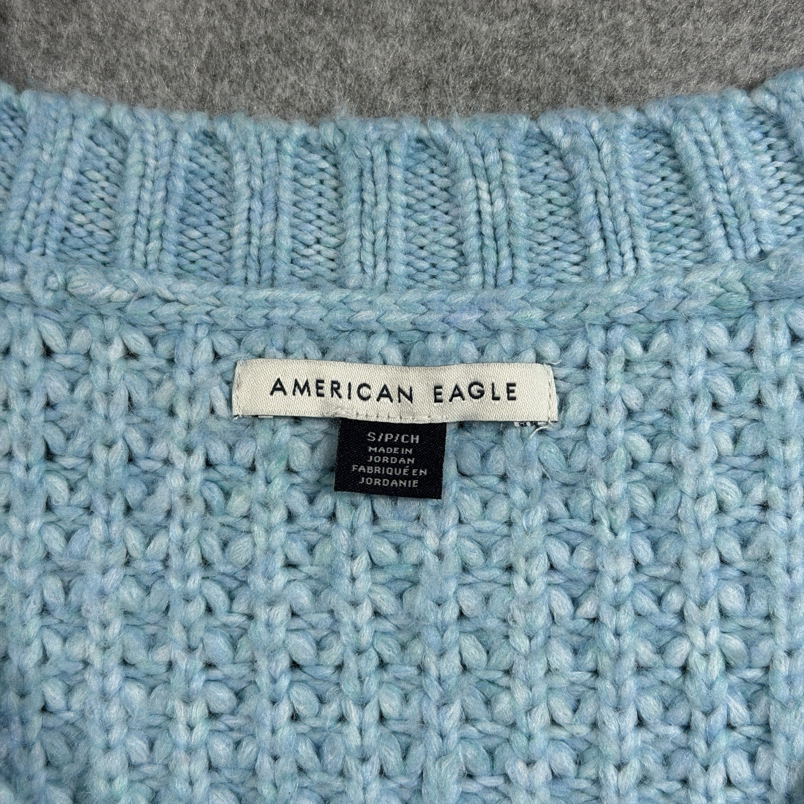 American Eagle Crochet Sweater Womens S Blue V Neck Chunky Knit Drop Shoulder thumbnail 4