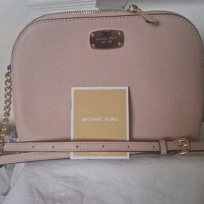 Michael Kors Pink Zip Crossbody Bag Gold Hardware Detachable Strap Brand Card